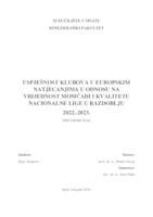 prikaz prve stranice dokumenta Uspješnost klubova u europskim natjecanjima u odnosu na vrijednost momčadi i kvalitetu nacionalne lige u razdoblju 2022.-2023.